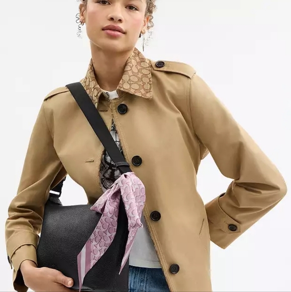 Coach Signature Print Silk Skinny Scarf in Lilac - Picture 7 of 7